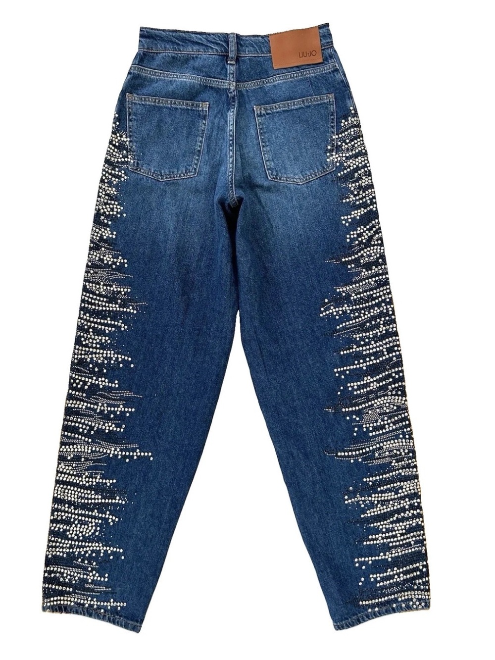Liu Jo Embellished Studded Jewel Relaxed Straight Leg Dark Wash Jeans NWOT Sz 26
